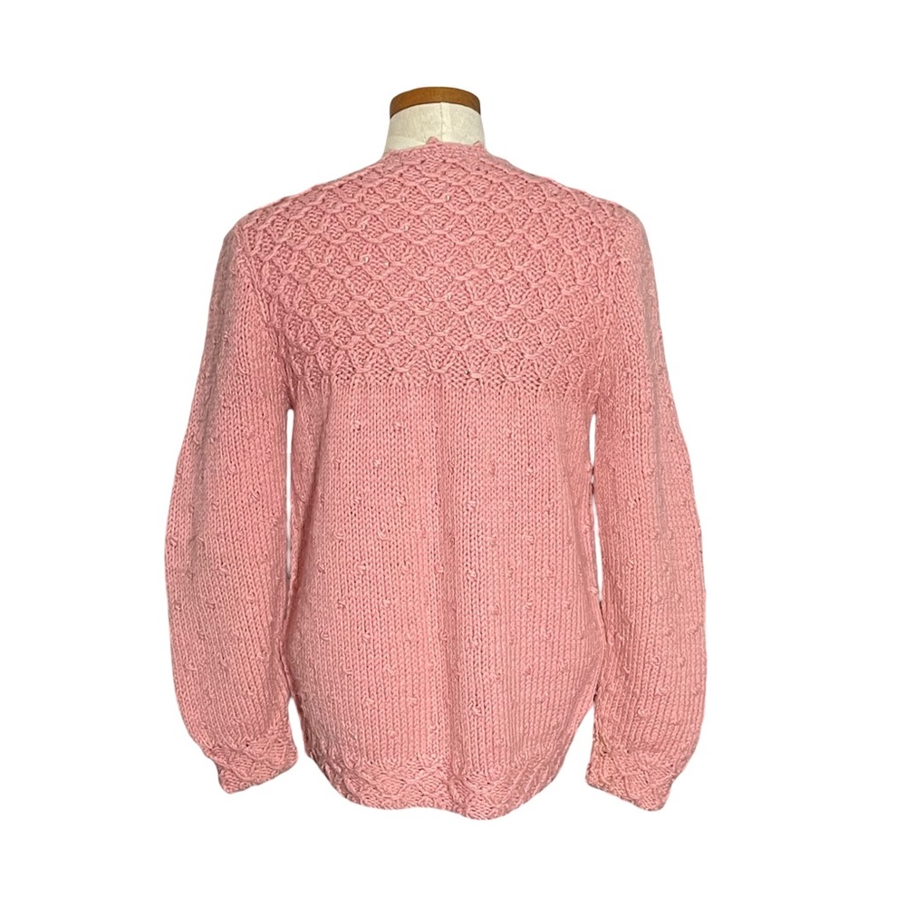 Hand knit Pink Long Sleeve Button Front Crew Neck Cardigan Sweater Vintage 80’s - Picture 3 of 7